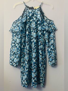 Micheal Kors Blue Floral Cold-Shoulder Jumpsuit
